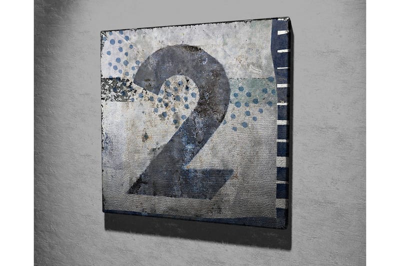 Lerretsbilde 45x45 cm - Stort nummer to i en abstrakt komposisjon - Blå / Grå / Hvit - Interiør - Maleri & posters - Lerretsbilder