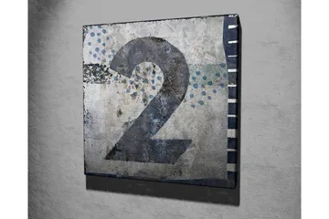 Lerretsbilde 45x45 cm - Stort nummer to i en abstrakt komposisjon - Blå / Grå / Hvit - Interiør - Maleri & posters - Lerretsbilder