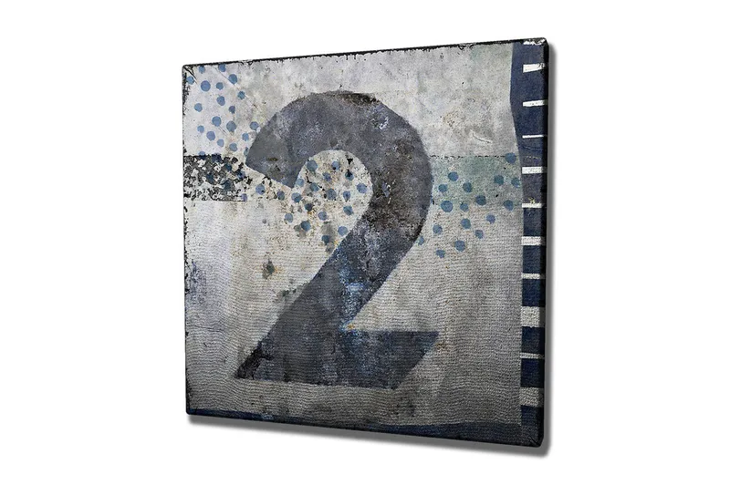 Lerretsbilde 45x45 cm - Stort nummer to i en abstrakt komposisjon - Blå / Grå / Hvit - Interiør - Maleri & posters - Lerretsbilder