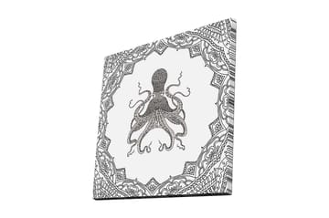 Lerretsbilde 45x45 cm - Svart blekktegning av en blekksprut omgitt av intrikate mønstre - Svart / Hvit - Interiør - Maleri & posters - Lerretsbilder