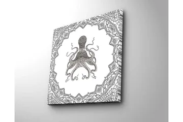 Lerretsbilde 45x45 cm - Svart blekktegning av en blekksprut omgitt av intrikate mønstre - Svart / Hvit - Interiør - Maleri & posters - Lerretsbilder