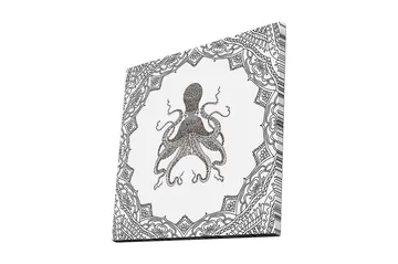 Lerretsbilde 45x45 cm - Svart blekktegning av en blekksprut omgitt av intrikate mønstre - Svart / Hvit - Interiør - Maleri & posters - Lerretsbilder