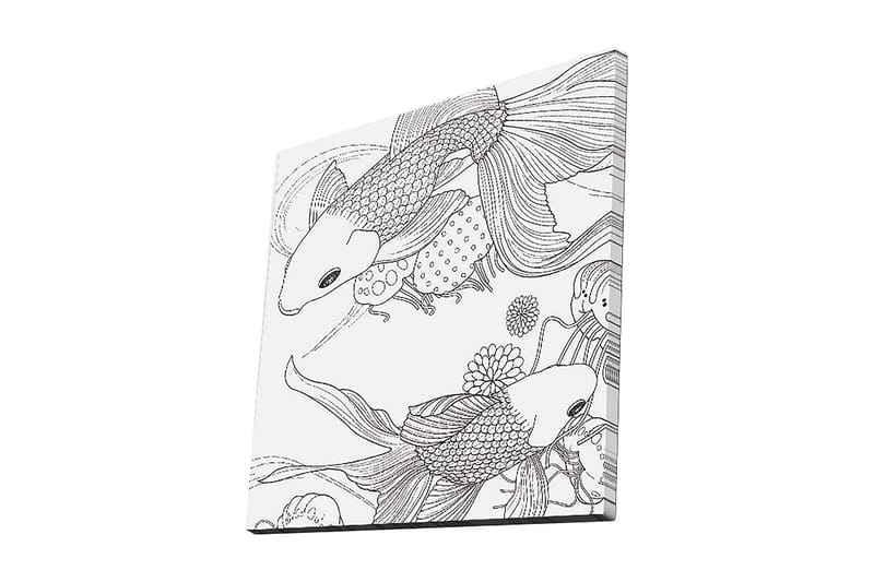 Lerretsbilde 45x45 cm - Svart-hvitt koifisk i en leken komposisjon, Svart / Hvit