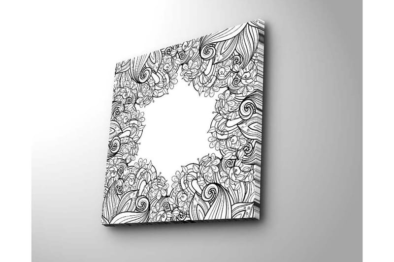 Lerretsbilde 45x45 cm - Svart-hvitt mønster av blomster og skriftruller - Svart / Hvit - Interiør - Maleri & posters - Lerretsbilder