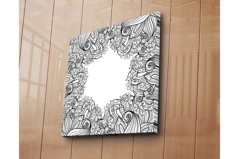 Lerretsbilde 45x45 cm - Svart-hvitt mønster av blomster og skriftruller - Svart / Hvit - Interiør - Maleri & posters - Lerretsbilder