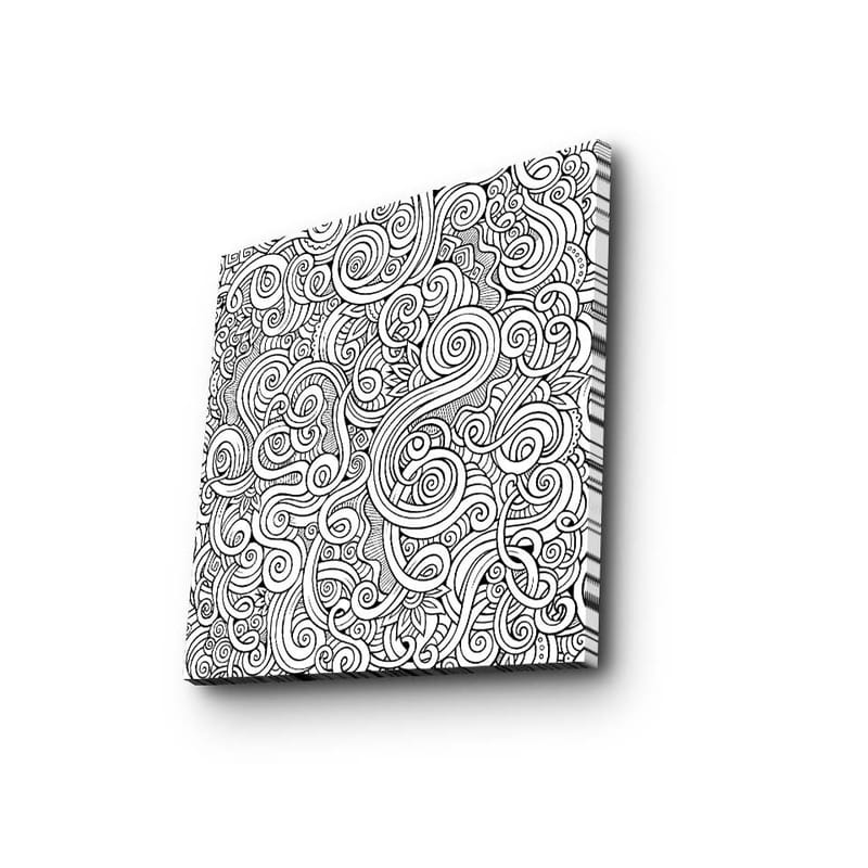 Lerretsbilde 45x45 cm - Svart-hvitt mønster med buede linjer og spiraler - Svart / Hvit - Interiør - Maleri & posters - Lerretsbilder