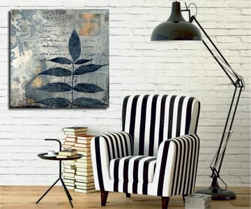 Lerretsbilde 45x45 cm - Svart løvverk mot en abstrakt bakgrunn - Svart / Grå / Beige - Interiør - Maleri & posters - Lerretsbilder