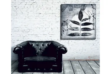 Lerretsbilde 45x45 cm - Svart silhuett av blader mot grå bakgrunn med håndskrevet tekst og poststempler - Svart / Grå - Interiør - Maleri & posters - Lerretsbilder