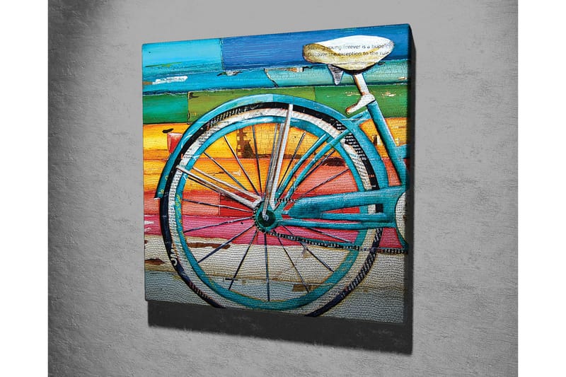 Lerretsbilde 45x45 cm - Sykkelhjul med fargerik bakgrunn - Turkis / Oransje / Rosa - Interiør - Maleri & posters - Lerretsbilder
