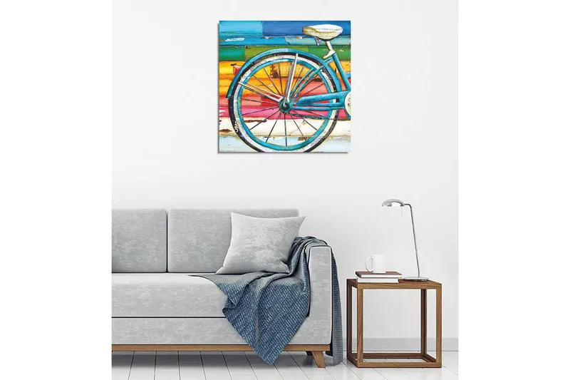 Lerretsbilde 45x45 cm - Sykkelhjul med fargerik bakgrunn - Turkis / Oransje / Rosa - Interiør - Maleri & posters - Lerretsbilder
