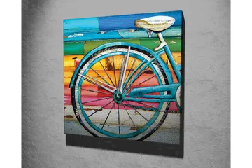 Lerretsbilde 45x45 cm - Sykkelhjul med fargerik bakgrunn - Turkis / Oransje / Rosa - Interiør - Maleri & posters - Lerretsbilder