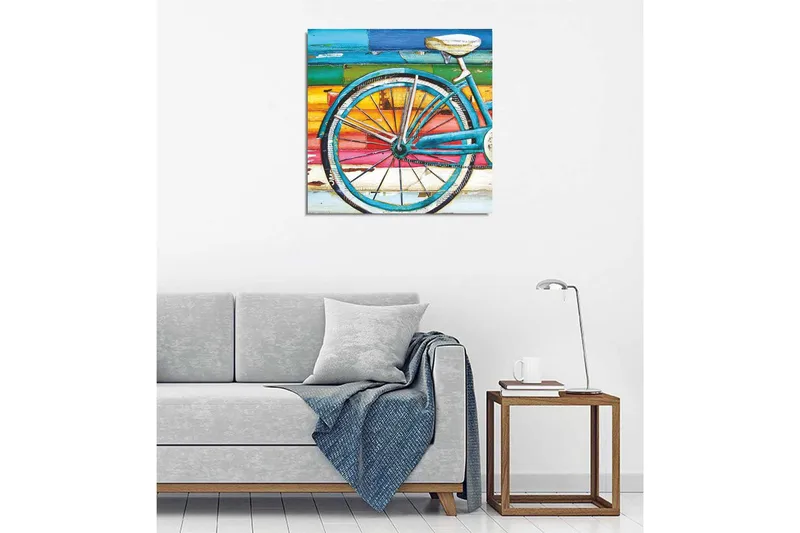 Lerretsbilde 45x45 cm - Sykkelhjul med fargerik bakgrunn - Turkis / Oransje / Rosa - Interiør - Maleri & posters - Lerretsbilder