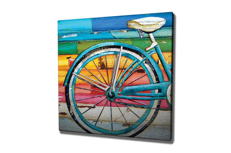 Lerretsbilde 45x45 cm - Sykkelhjul med fargerik bakgrunn - Turkis / Oransje / Rosa - Interiør - Maleri & posters - Lerretsbilder