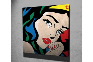 Lerretsbilde 45x45 cm - Tårevåt kvinne med sterke farger og dramatisk uttrykk - Rød / Blå / Grønn - Interiør - Maleri & posters - Lerretsbilder