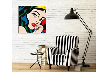 Lerretsbilde 45x45 cm - Tårevåt kvinne med sterke farger og dramatisk uttrykk - Rød / Blå / Grønn - Interiør - Maleri & posters - Lerretsbilder