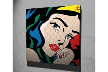 Lerretsbilde 45x45 cm - Tårevåt kvinne med sterke farger og dramatisk uttrykk - Rød / Blå / Grønn - Interiør - Maleri & posters - Lerretsbilder