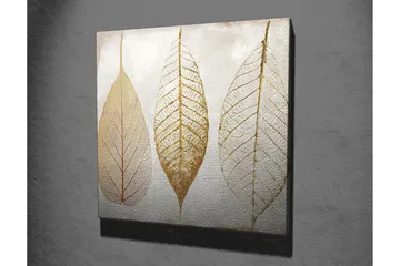 Lerretsbilde 45x45 cm - Tørkede blader i gulltoner - Gull / Beige / Hvit - Interiør - Maleri & posters - Lerretsbilder