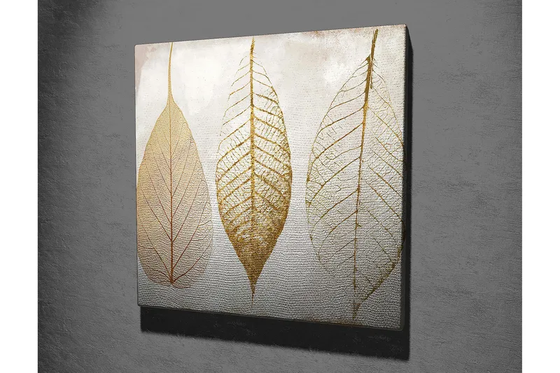Lerretsbilde 45x45 cm - Tørkede blader i gulltoner - Gull / Beige / Hvit - Interiør - Maleri & posters - Lerretsbilder