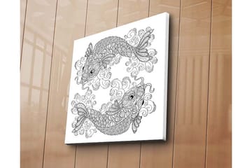 Lerretsbilde 45x45 cm - To stiliserte fisker i en dynamisk komposisjon - Svart / Hvit - Interiør - Maleri & posters - Lerretsbilder