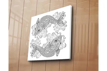 Lerretsbilde 45x45 cm - To stiliserte fisker i en dynamisk komposisjon - Svart / Hvit - Interiør - Maleri & posters - Lerretsbilder