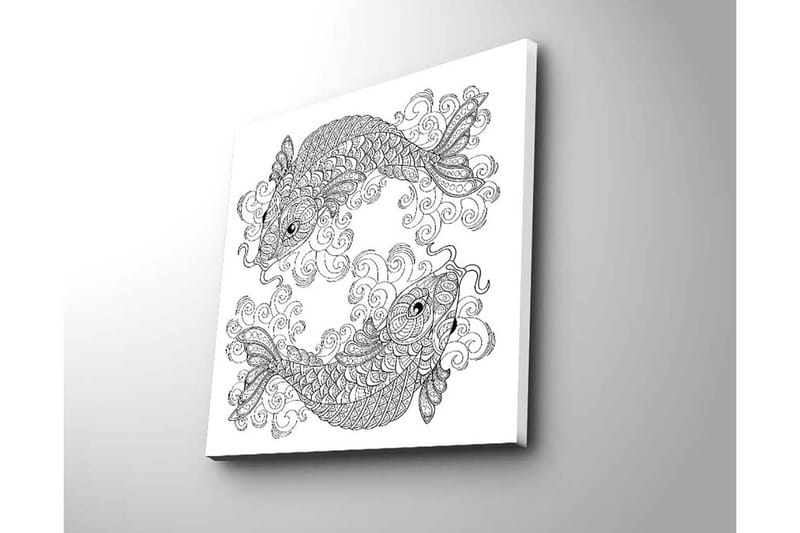 Lerretsbilde 45x45 cm - To stiliserte fisker i en dynamisk komposisjon - Svart / Hvit - Interiør - Maleri & posters - Lerretsbilder