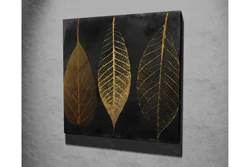 Lerretsbilde 45x45 cm - Tre stiliserte blader i gull mot svart bakgrunn - Gull / Svart - Interiør - Maleri & posters - Lerretsbilder