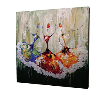 Lerretsbilde 45x45 cm - Tre stiliserte dansere i fargerike kjoler - Rød / Blå / Oransje - Interiør - Maleri & posters - Lerretsbilder