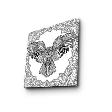 Lerretsbilde 45x45 cm - Ugle med detaljert mønster i svart-hvitt - Svart / Hvit - Interiør - Maleri & posters - Lerretsbilder
