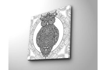 Lerretsbilde 45x45 cm - Ugle med intrikate mønstre i svart-hvitt - Svart / Hvit - Interiør - Maleri & posters - Lerretsbilder