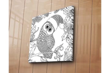 Lerretsbilde 45x45 cm - Ugle med nisselue omgitt av juledetaljer - Svart / Hvit - Interiør - Maleri & posters - Lerretsbilder
