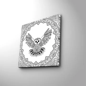 Lerretsbilde 45x45 cm - Ugle med utstrakte vinger i en detaljert ramme - Svart / Hvit - Interiør - Maleri & posters - Lerretsbilder