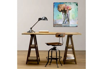 Lerretsbilde 45x45 cm - Vakker bukett med roser og hortensiaer i en glassvase - Lys rosa / Beige / Grønn - Interiør - Maleri & posters - Lerretsbilder