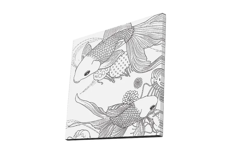 Lerretsbilde 45x45 cm - Vakker koifisk i en leken komposisjon, Svart / Hvit