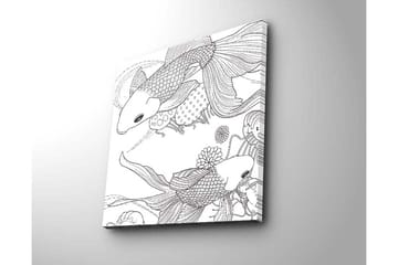Lerretsbilde 45x45 cm - Vakker koifisk i en leken komposisjon - Svart / Hvit - Interiør - Maleri & posters - Lerretsbilder