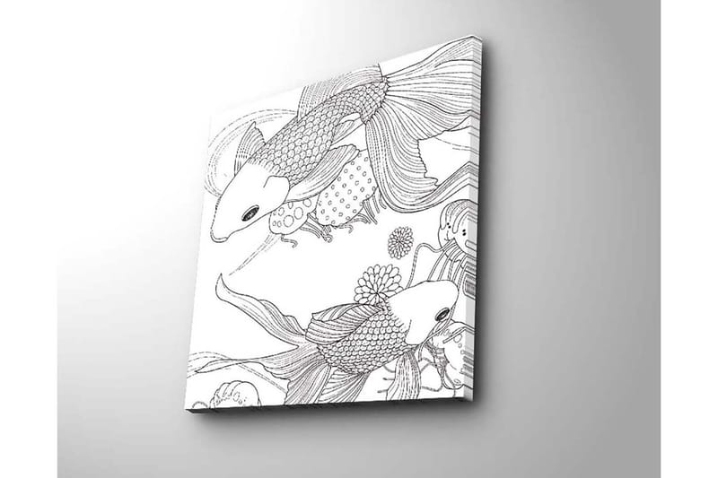 Lerretsbilde 45x45 cm - Vakker koifisk i en leken komposisjon - Svart / Hvit - Interiør - Maleri & posters - Lerretsbilder