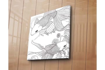 Lerretsbilde 45x45 cm - Vakker koifisk i en leken komposisjon - Svart / Hvit - Interiør - Maleri & posters - Lerretsbilder