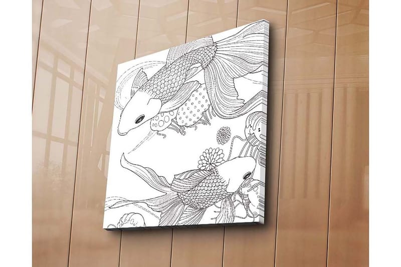 Lerretsbilde 45x45 cm - Vakker koifisk i en leken komposisjon - Svart / Hvit - Interiør - Maleri & posters - Lerretsbilder