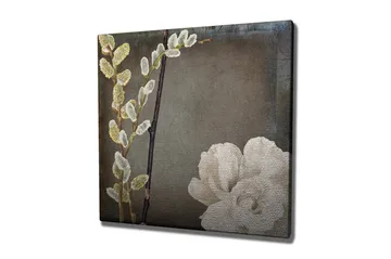 Lerretsbilde 45x45 cm - Vakker komposisjon av blomster og kvister - Hvit / Grå / Beige - Interiør - Maleri & posters - Lerretsbilder