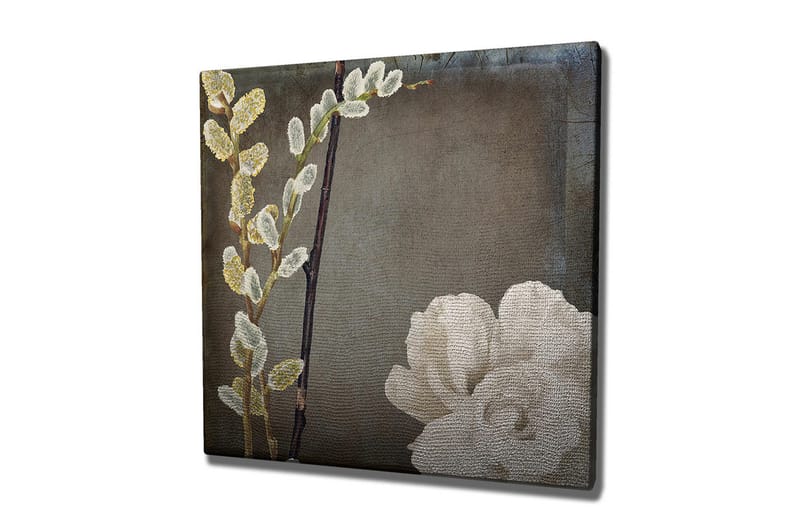 Lerretsbilde 45x45 cm - Vakker komposisjon av blomster og kvister, Hvit / Grå / Beige