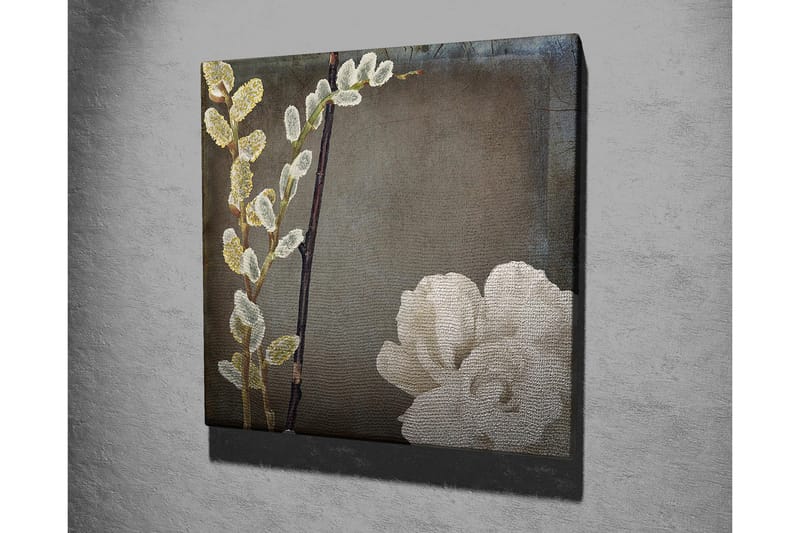 Lerretsbilde 45x45 cm - Vakker komposisjon av blomster og kvister - Hvit / Grå / Beige - Interiør - Maleri & posters - Lerretsbilder