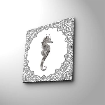 Lerretsbilde 45x45 cm - Vakker sjøhest i detaljert ramme - Svart / Hvit - Interiør - Maleri & posters - Lerretsbilder