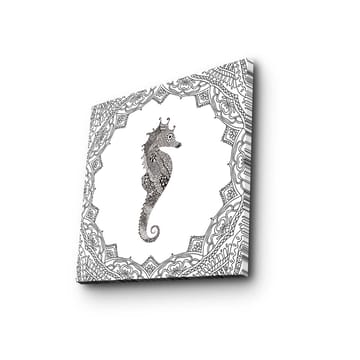 Lerretsbilde 45x45 cm - Vakker sjøhest i detaljert ramme - Svart / Hvit - Interiør - Maleri & posters - Lerretsbilder