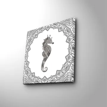 Lerretsbilde 45x45 cm - Vakker sjøhest i detaljert ramme - Svart / Hvit - Interiør - Maleri & posters - Lerretsbilder