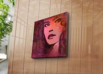 Lerretsbilde 45x45 cm - Portrett av en kvinne med uttrykksfulle ansiktstrekk - Mørk rød / Lilla / Rosa - Interiør - Maleri & posters - Lerretsbilder