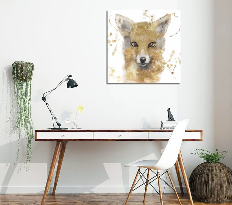 Lerretsbilde 45x45 cm - Portrett av en rev med myke penselstrøk, Gull / Beige / Svart