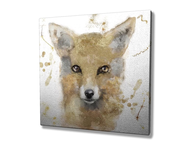 Lerretsbilde 45x45 cm - Portrett av en rev med myke penselstrøk - Gull / Beige / Svart - Interiør - Maleri & posters - Lerretsbilder