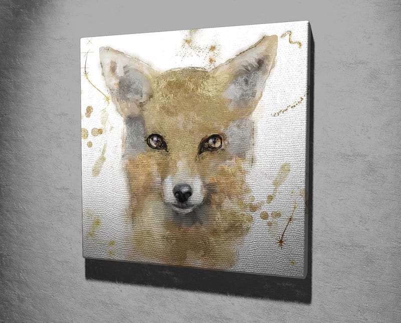 Lerretsbilde 45x45 cm - Portrett av en rev med myke penselstrøk - Gull / Beige / Svart - Interiør - Maleri & posters - Lerretsbilder