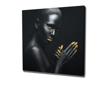 Lerretsbilde 45x45 cm - Portrett av en kvinne med svart hud og gylne detaljer - Svart / Gull - Interiør - Maleri & posters - Lerretsbilder