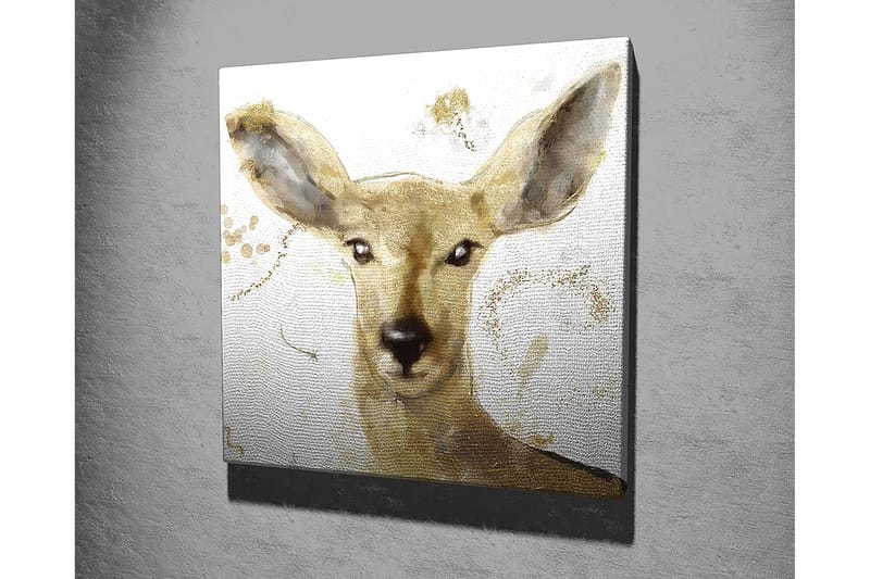 Lerretsbilde 45x45 cm - Portrett av en hjort med myke ansiktstrekk og gylne elementer - Gull / Beige / Brun - Interiør - Maleri & posters - Lerretsbilder