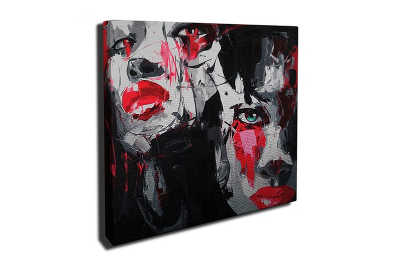 Lerretsbilde 45x45 cm - Portrett av to ansikter med sterke følelser - Rød / Svart / Grå - Interiør - Maleri & posters - Lerretsbilder